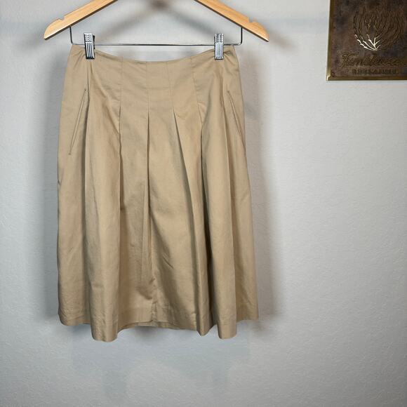 Women's‎ Banana Republic Tan Pleated with Pockets Knee Length Skirt Size 0 - Picture 3 of 9